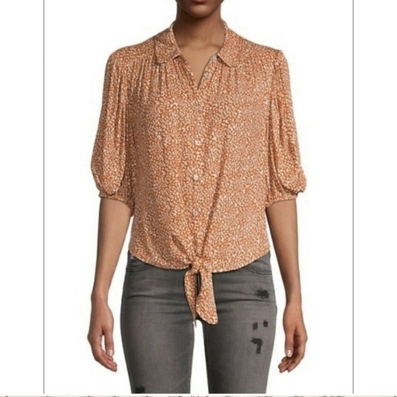 Free People Rust Combo Celia Blouse size S - Picture 2 of 12